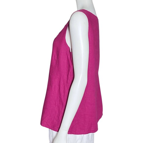 Vintage Y2K 100% Linen Magenta Beaded Susan Bristol Tank Top Medium Beachy Boho - Picture 4 of 9